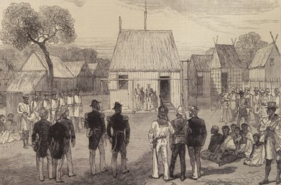 Réception des officiers de la marine britannique par le gouverneur natif de Mohabo, Madagascar, de The Illustrated London News, 26 novembre 1881 - English School